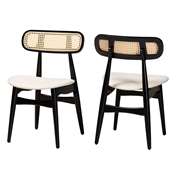 Baxton Studio Tarana Mid-Century Modern Cream Fabric and Black Finished Wood 2-Piece Dining Chair Set